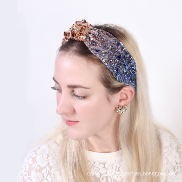 Mixed shape ombre sequins hairband knotted headband with mixed shape crystals women headband